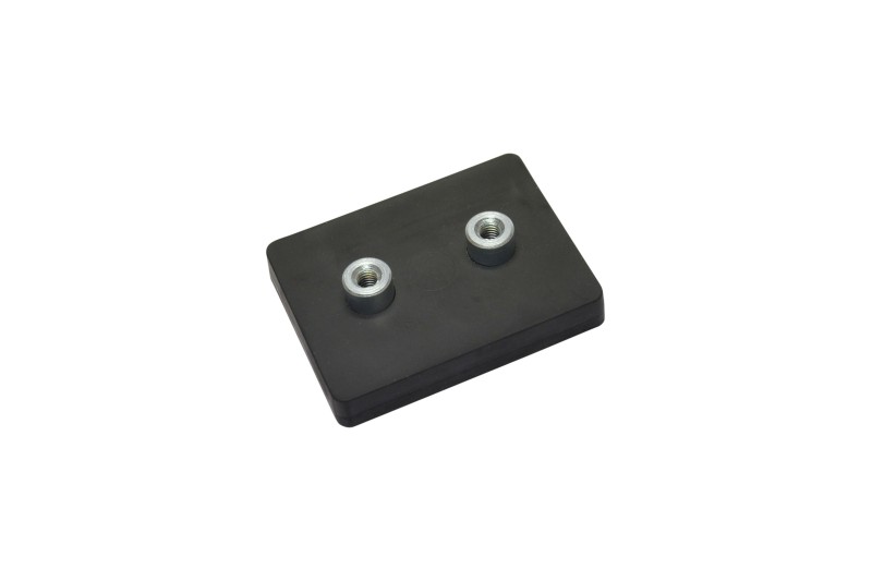 Neodymium magneetsysteem in rubber, rechthoekig met 2 x draadgat, Zwart SAV 240.41-MG20-2xM4
