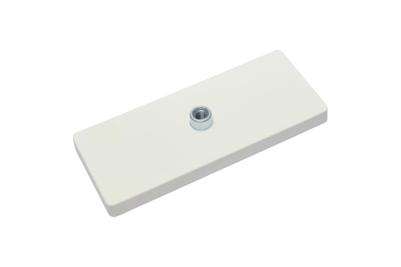 Magnetsystem aus NdFeB, Gummimantel weiß, mit Gewindebuchse, rechteckig 110 x 45 mm
